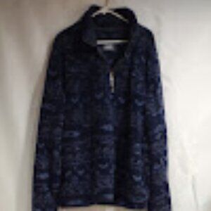 ALPINE SHERPA FLEECE PULLOVER DARK BLUE & BLACK PATTERN WOMEN'S SIZE 2XL(XXL)